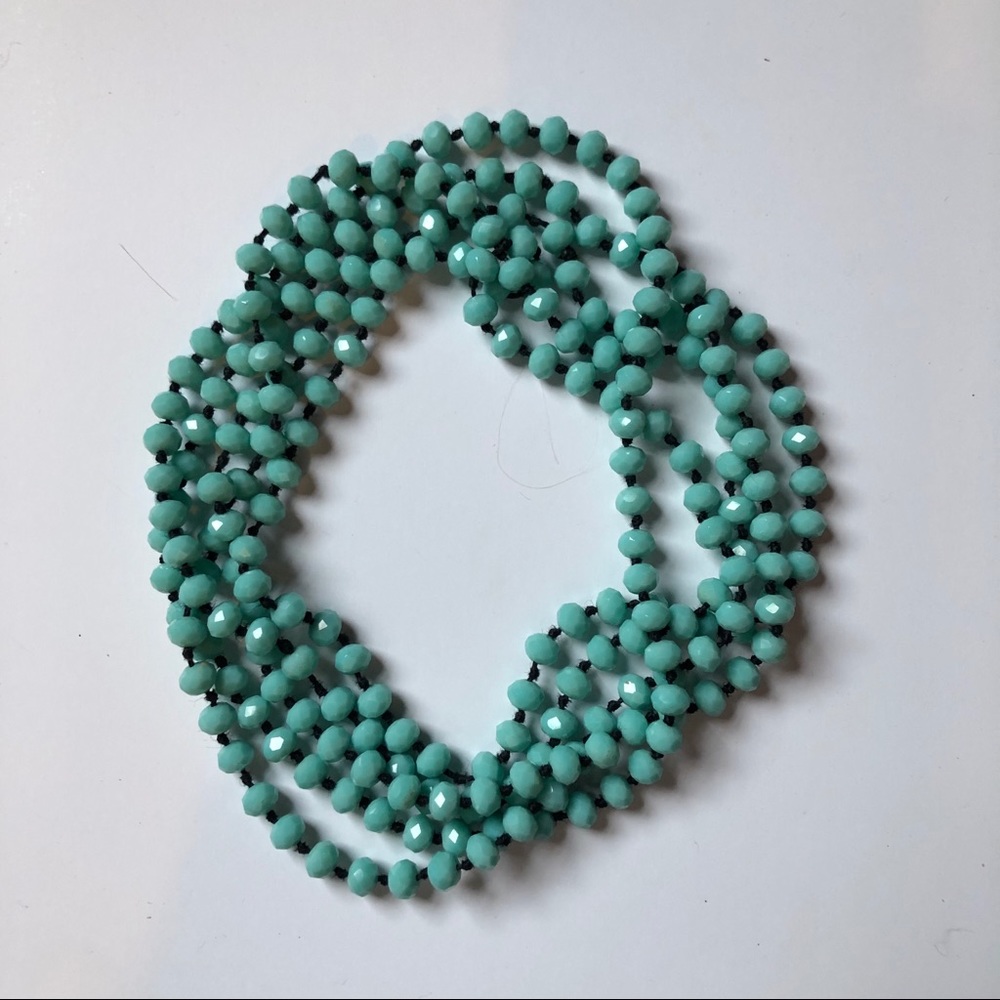 Turquoise Blue Beaded Double Wrap Necklace